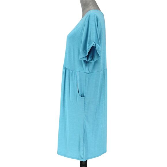 J Jill Dress Petites LP PL Blue Stretch Knit T-shirt Pockets Scoop Neck Casual - Picture 5 of 12